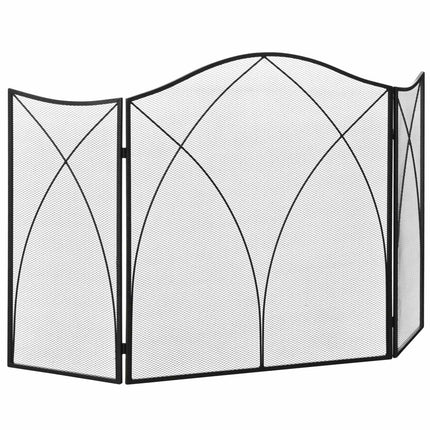 Folding black metal fireplace cover, 3-panel, 126 x 76cm