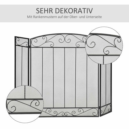 Folding steel fireplace cover, 3 panels, 105 x 80.5 cm, black