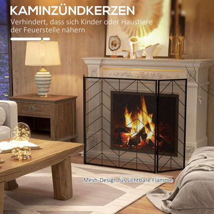 Folding steel fireplace cover with 3 panels, 135 x 85 cm
