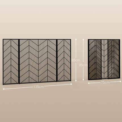 Folding steel fireplace cover with 3 panels, 135 x 85 cm