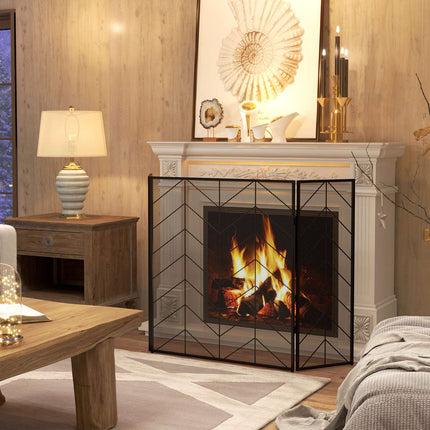 Folding steel fireplace cover with 3 panels, 135 x 85 cm