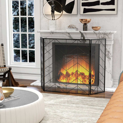Folding steel fireplace cover with 3 panels, 135 x 85 cm