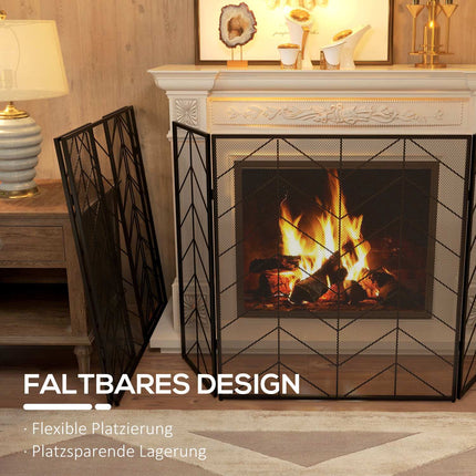 Folding steel fireplace cover with 3 panels, 135 x 85 cm