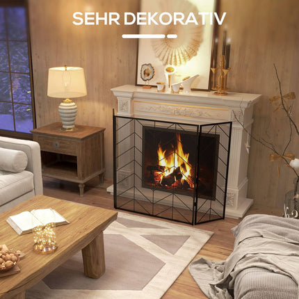 Folding steel fireplace cover with 3 panels, 135 x 85 cm