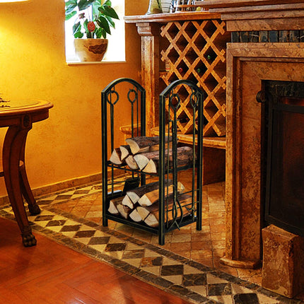 Fireplace Log Rack with Tools, Bronze Wrought Iron