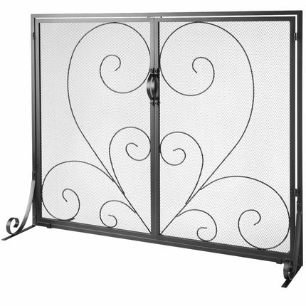 Fireplace Screen, 2-Panel Iron Mesh Spark Guard 990x802mm
