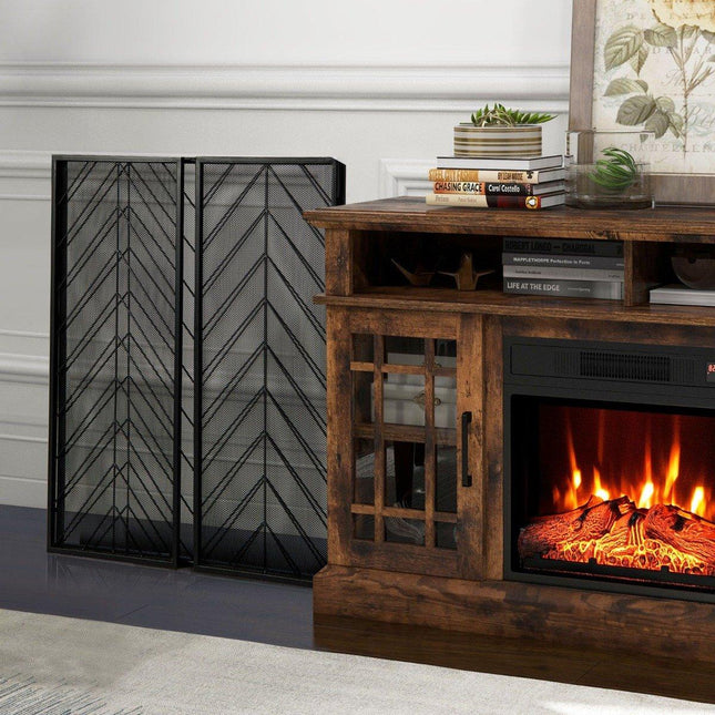 Fireplace Screen, 3-Panel Foldable Metal Frame, 133 x 78 cm