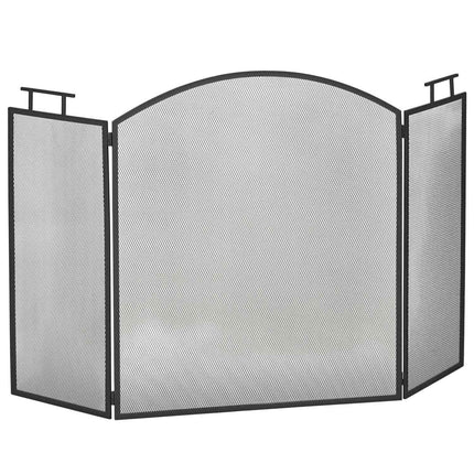 Fireplace Screen, Foldable Metal Spark Guard, Black, 110x24x76.5 cm