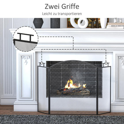 Fireplace Screen, Foldable Metal Spark Guard, Black, 110x24x76.5 cm