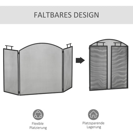 Fireplace Screen, Foldable Metal Spark Guard, Black, 110x24x76.5 cm