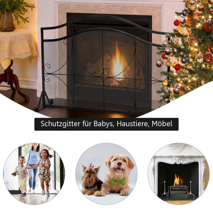 Fireplace Screen, Iron Mesh Guard, 112x32x83 cm, Black