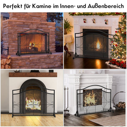 Fireplace Screen, Iron Mesh Guard, 112x32x83 cm, Black