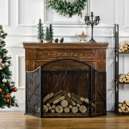 Fireplace Screen, Vintage Design, Black, 3-Panel, 66x31x81 cm