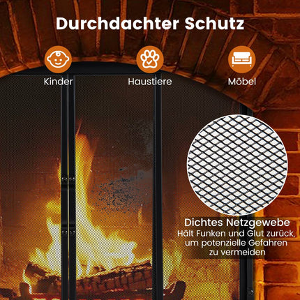 Fireplace Screen with Sliding Doors, 89 x 72 cm, Metal Mesh