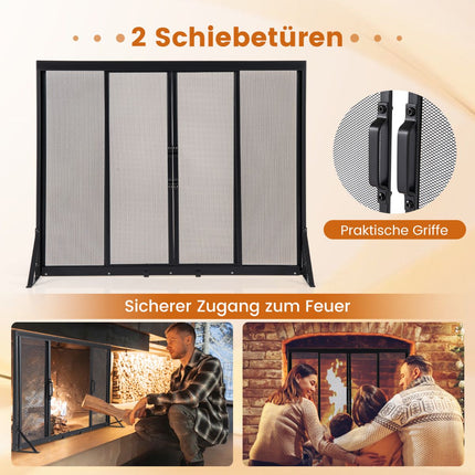 Fireplace Screen with Sliding Doors, 89 x 72 cm, Metal Mesh