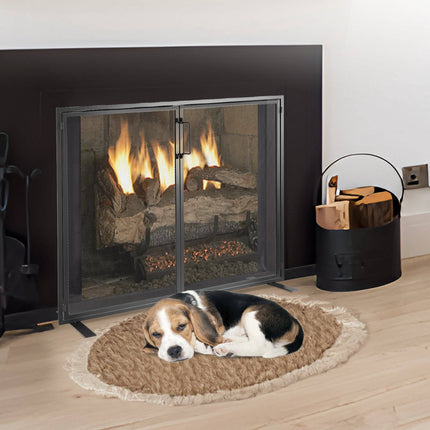 Fireplace Spark Guard Screen with Door, Iron Mesh, 990x780mm