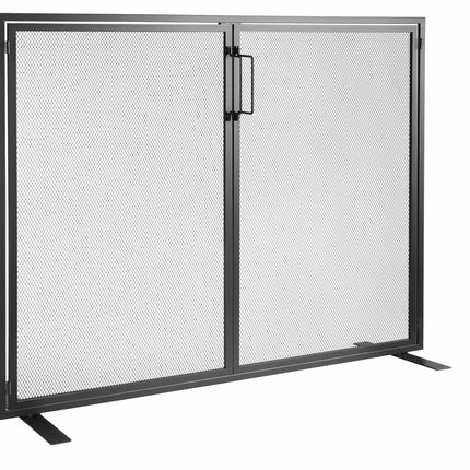 Fireplace Spark Guard Screen with Door, Iron Mesh, 990x780mm