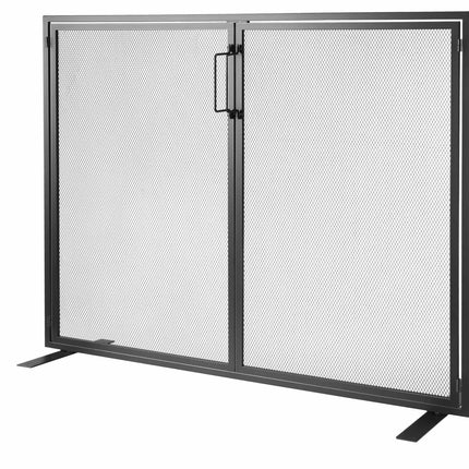 Fireplace Spark Guard Screen with Door, Iron Mesh, 990x780mm