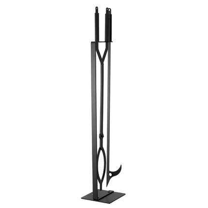 Fireplace Tool Set, 3-Piece Wrought Iron Stand, Black