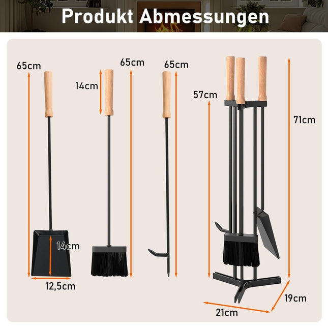 Fireplace Tool Set, 4-Piece Metal Kit with Stand