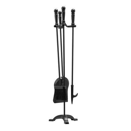 Fireplace Tool Set, 4-Piece Wrought Iron Stand, Black