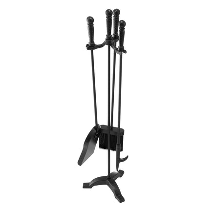 Fireplace Tool Set, 4-Piece Wrought Iron Stand, Black