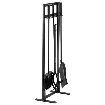 Fireplace Tool Set, 5-Piece Wrought Iron Stand, Black