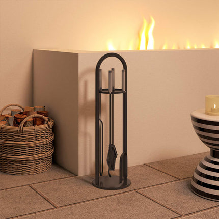 Fireplace Tool Set, 5-Piece with Stand, Brush, Shovel, Poker, Tongs