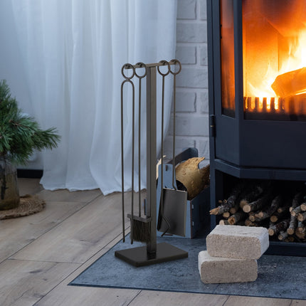 Zestaw narzędzi kominkowych, czarny metal - nowoczesny design