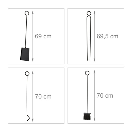 Zestaw narzędzi kominkowych, czarny metal - nowoczesny design