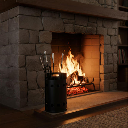 Fireplace Tool Set with Holder – Wrought Iron, 5-Piece