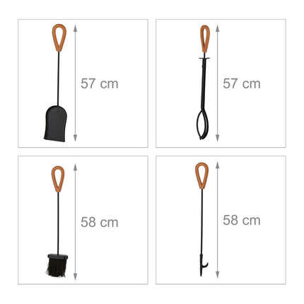 Fireplace Tools Set with Metal Stand and Leather Handles