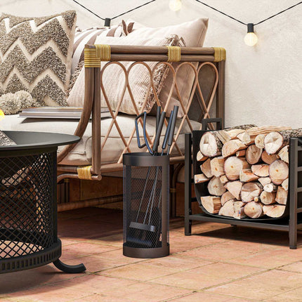 5 Piece Black Metal Stove Tool Set with Basket