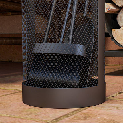 5 Piece Black Metal Stove Tool Set with Basket