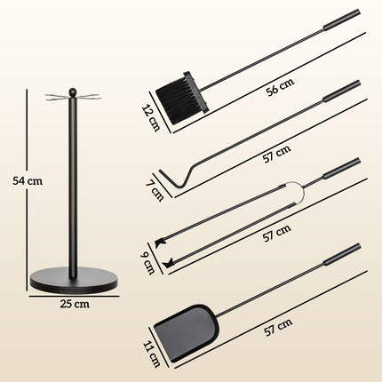 5 Piece Black Metal Stove Tool Set with Stand