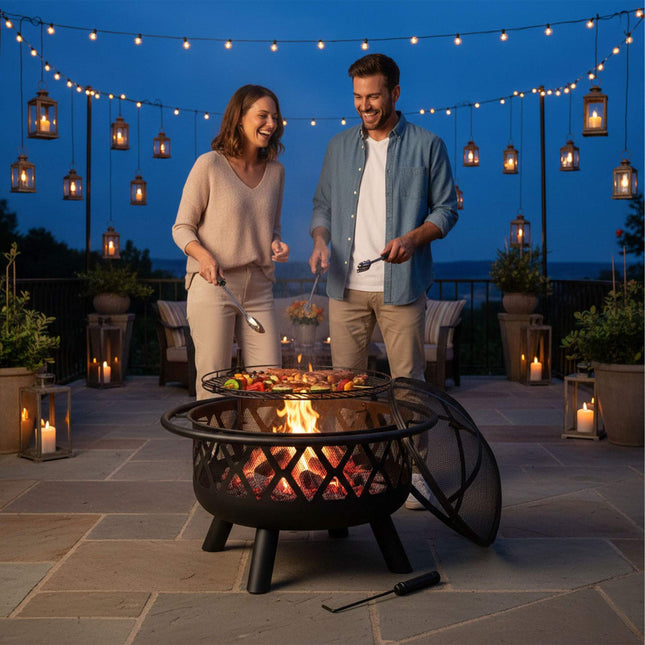 Fireplace with grill grate and spark guard