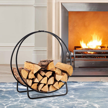 Firewood Log Hoop Rack, 60 cm, 230 kg, Metal, Black