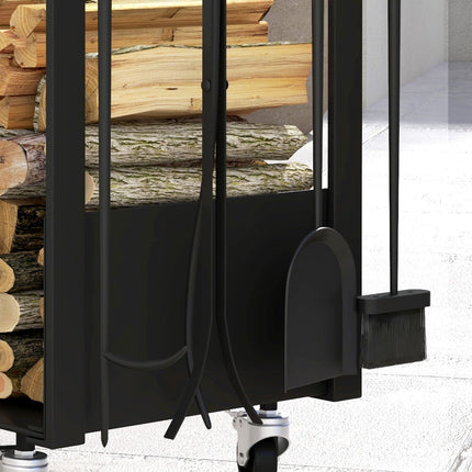 Wood stand in metal with wheels and tools, black, 48x30x76 cm