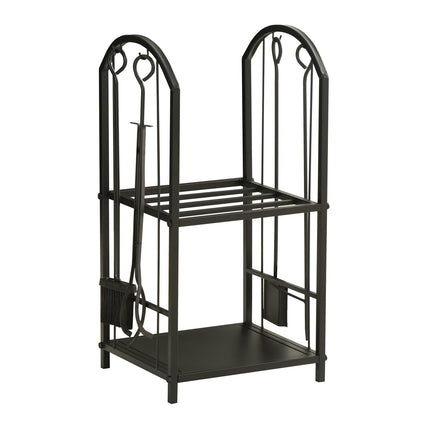 Two-tier firewood rack with tools - 41.5 x 32.5 x 74.5 cm
