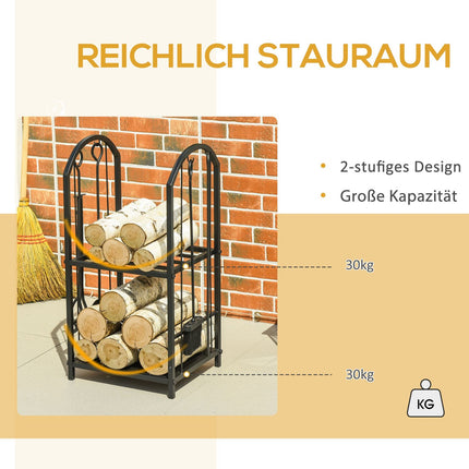 Two-tier firewood rack with tools - 41.5 x 32.5 x 74.5 cm