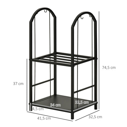 Two-tier firewood rack with tools - 41.5 x 32.5 x 74.5 cm