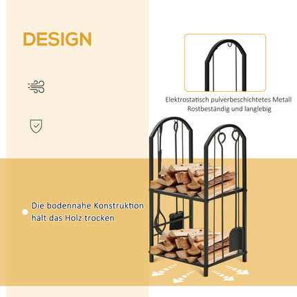 Two-tier firewood rack with tools - 41.5 x 32.5 x 74.5 cm