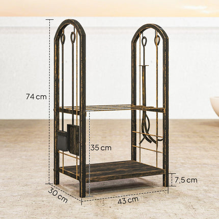 Firewood Rack Indoor 43x30x74cm, 2-Tier with Tools