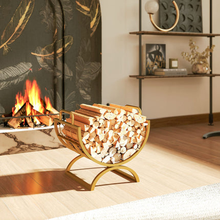 Firewood Rack, Indoor, Metal, Gold, 46x36x41cm