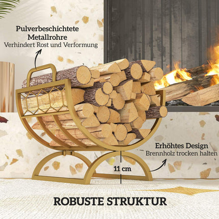 Firewood Rack, Indoor, Metal, Gold, 46x36x41cm