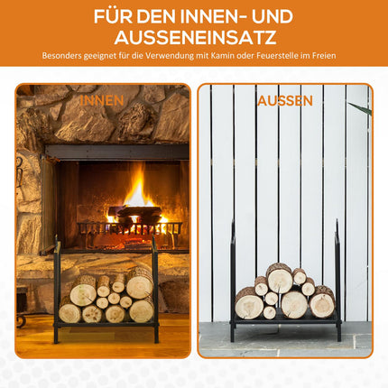 Firewood Rack, Indoor/Outdoor Metal, Black, 44.5x33x46.5 cm