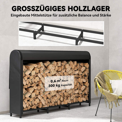 Firewood Rack, Metal, 199x30x121 cm, 300kg Capacity