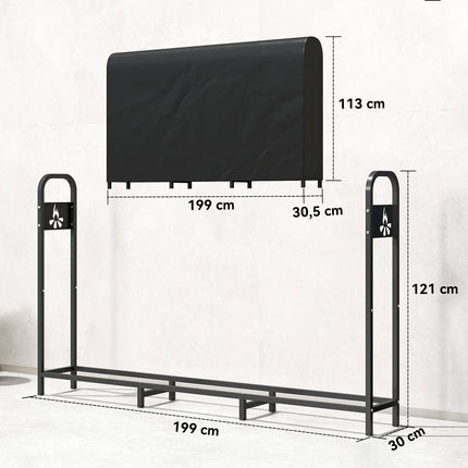 Firewood Rack, Metal, 199x30x121 cm, 300kg Capacity