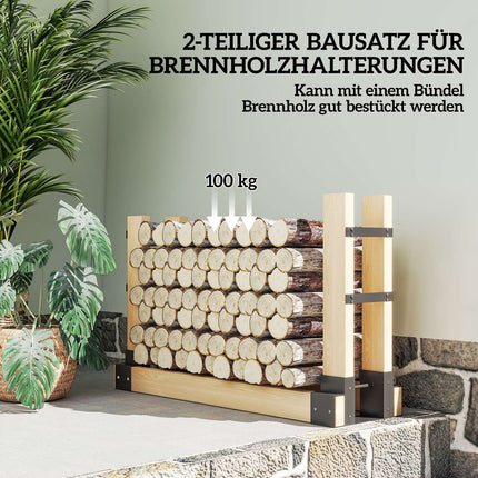 Firewood Rack Set, Adjustable Metal, Black, 33.5x10x15.5cm