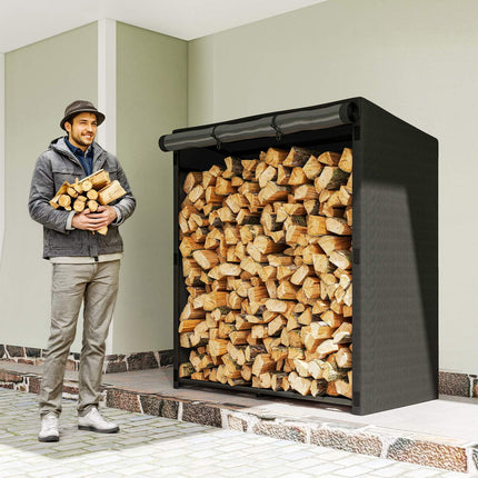 Firewood Rack, Steel, Cover, 300kg Capacity, 140x70x154 cm